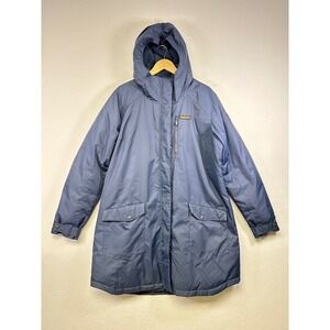 Columbia Hooded Winter Parka Jacket Blue Sherpa Lined Full Zip Pockets XXL